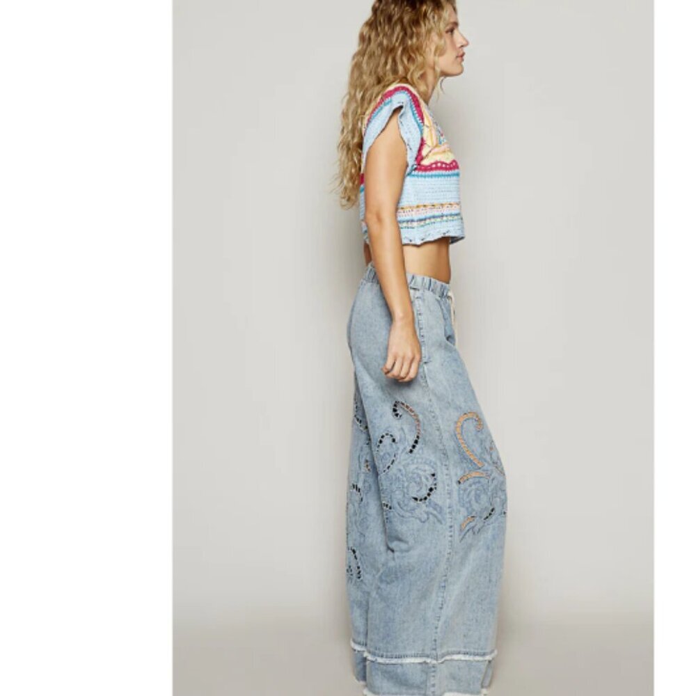 🖤 POL Vintage Wash Outseam Woven Twill Wide Pants – NWT – Size Medium - Picture 5 of 11